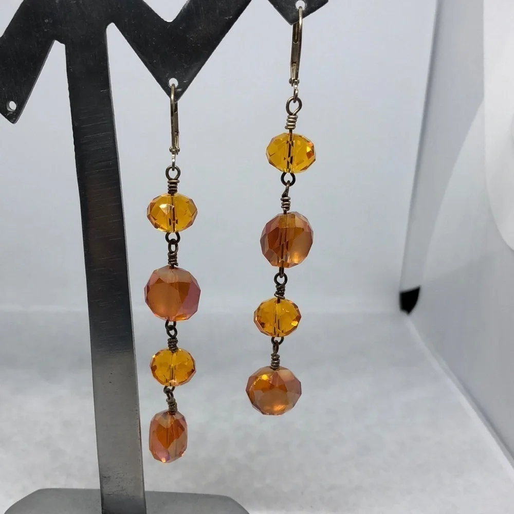 Vintage champagne color long crystal dangle drop dressy earrings